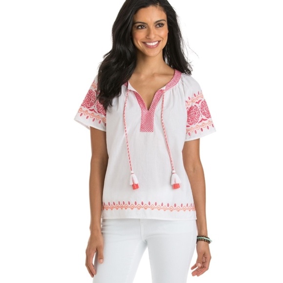 Vineyard Vines Pink Boho Hippie Tassel Blouse Top Cotton Lightweight NEW  Large - Picture 1 of 4